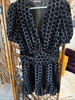 Zara Black Velvet Polka Dot Mini Dress